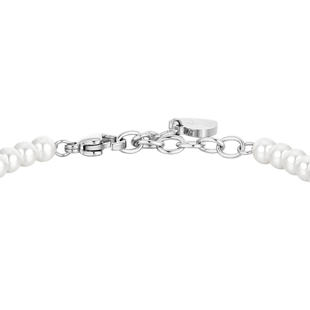 STEEL PEARLS AND CROSS WOMEN'S BRACELET