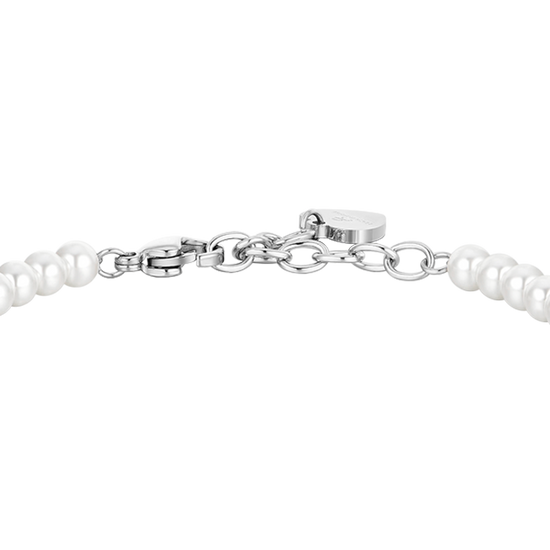 STEEL PEARLS AND CROSS WOMEN'S BRACELET