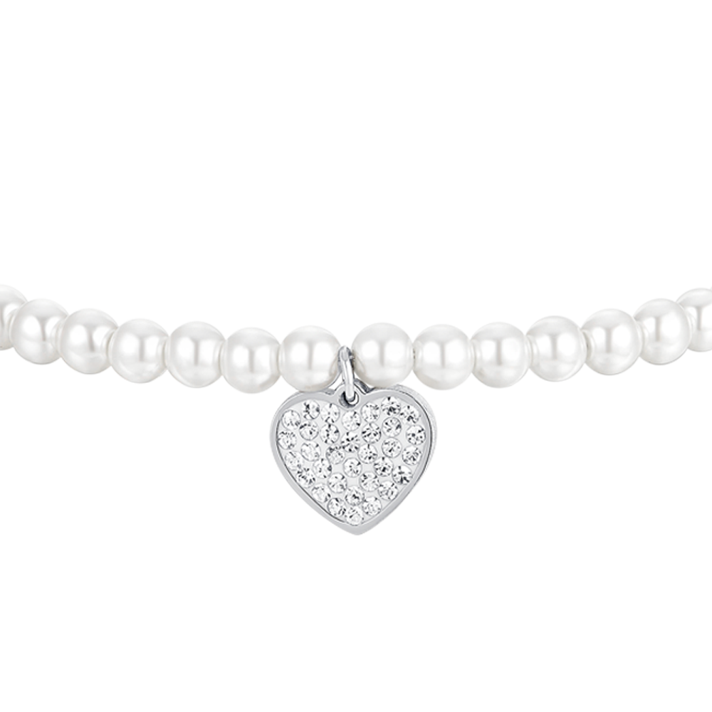 PEARLS AND HEART STEEL WOMEN'S BRACELET