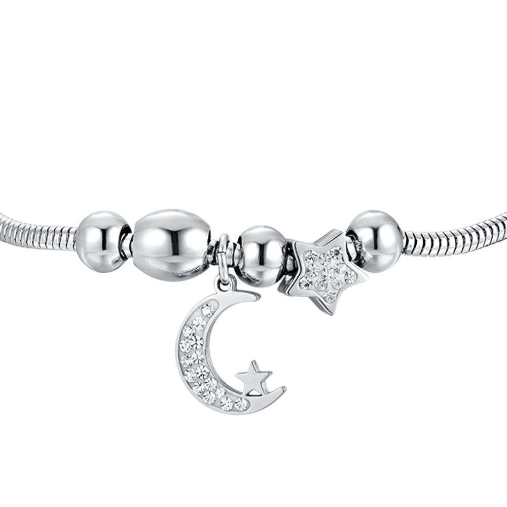 WOMEN'S STEEL MOON AND CRYSTALS BRACELET