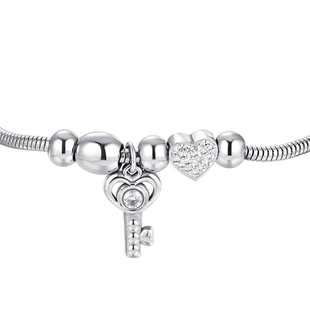 WOMEN'S STEEL KEY AND CRYSTAL BRACELET