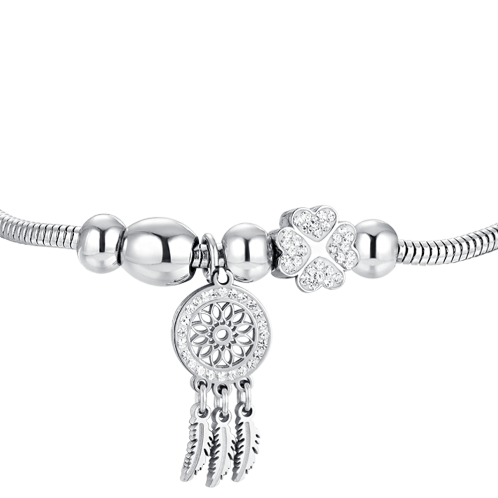 WOMEN'S STEEL DREAMCATCHER AND CRYSTAL BRACELET