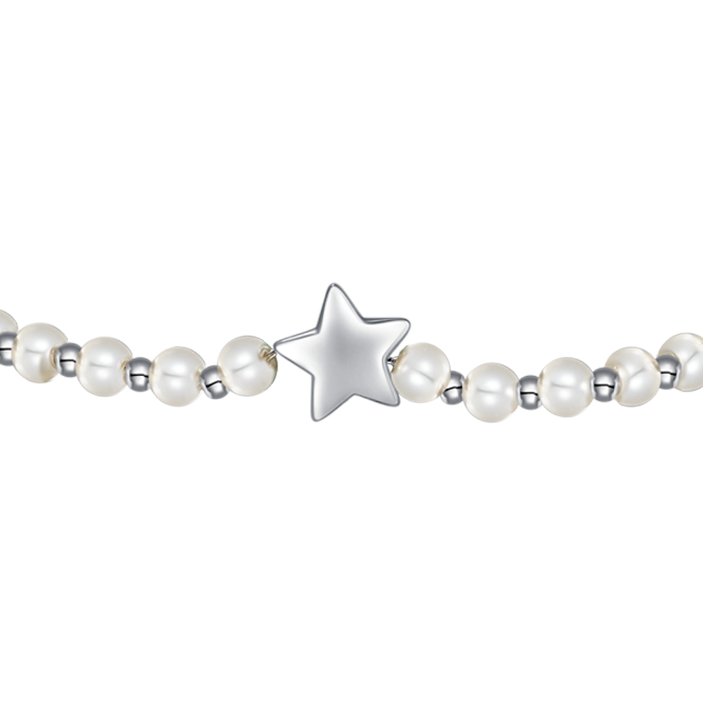 BRACCIALE DONNA IN ACCIAIO E PERLE SINTETICHE BIANCHE CON STELLA