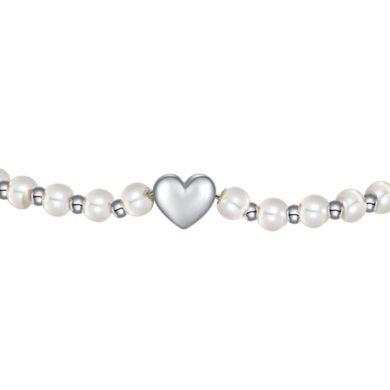 BRACCIALE DONNA IN ACCIAIO E PERLE SINTETICHE BIANCHE CON CUORE