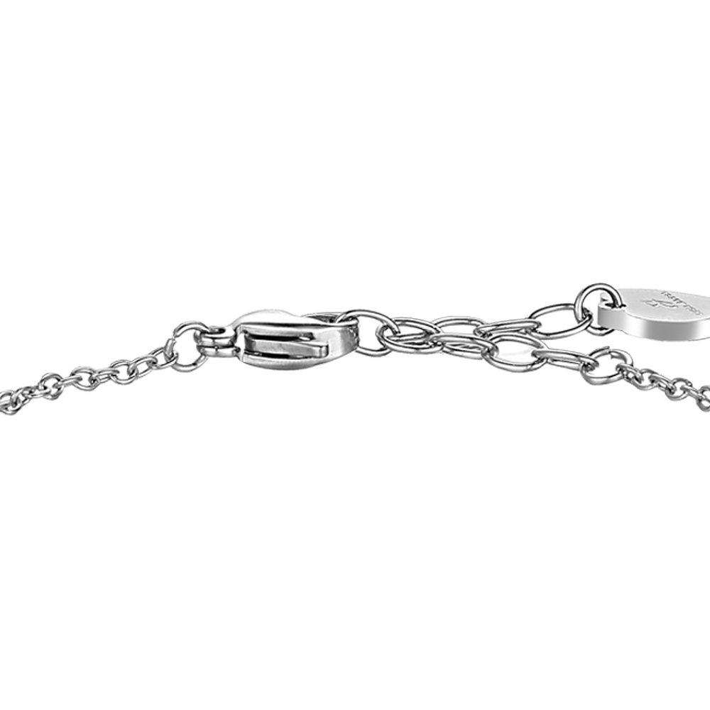 BRACCIALE DONNA CON QUADRIFOGLIO IN ACCIAIO E PERLE SINTETICHE BIANCHE