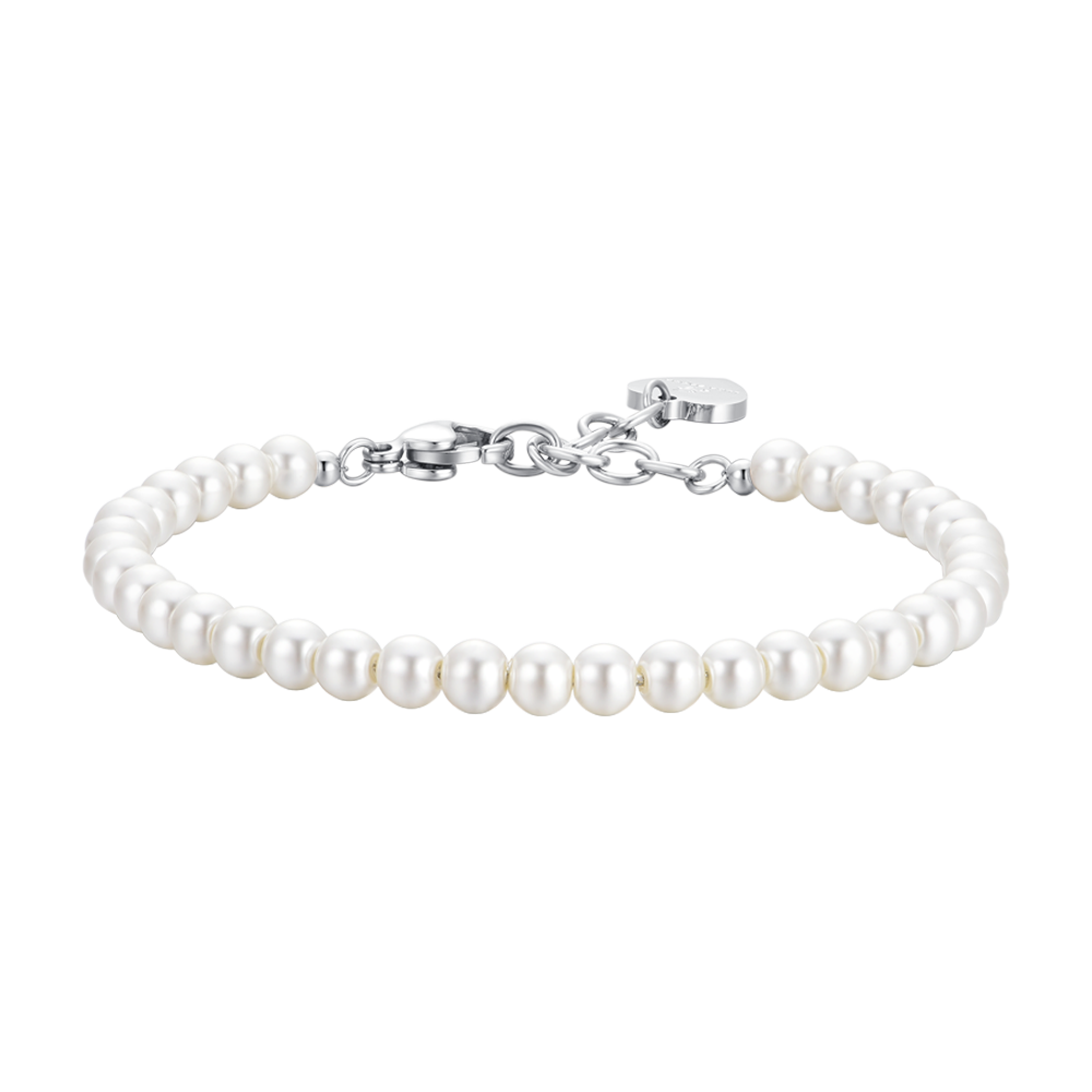 WOMEN'S STEEL BRACELET WITH WHITE PEARLS
