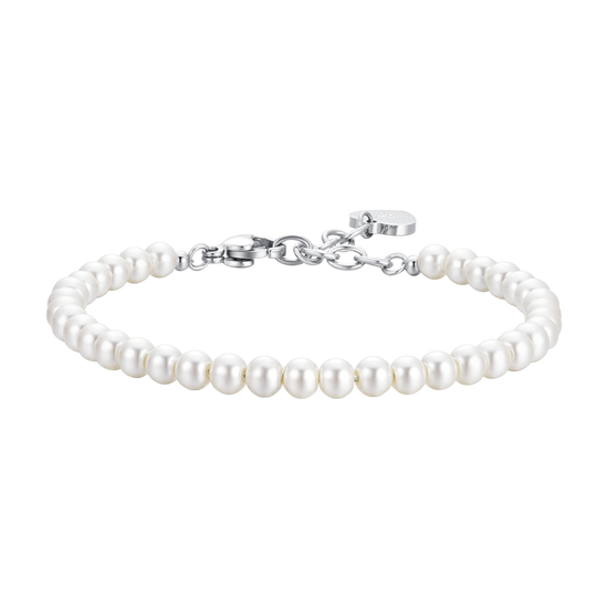 WOMEN'S STEEL BRACELET WITH WHITE PEARLS