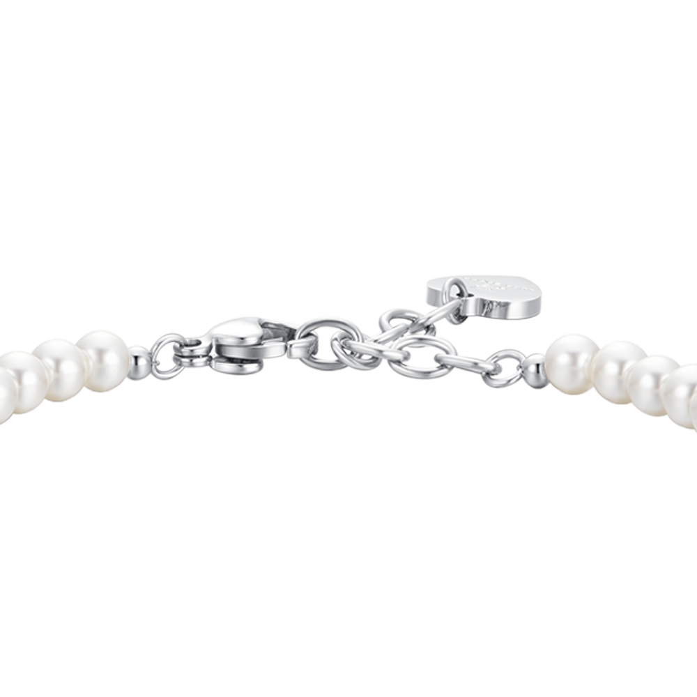 WOMEN'S STEEL BRACELET WITH WHITE PEARLS