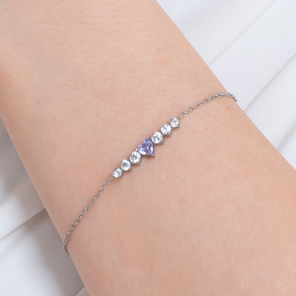 BRACCIALE DONNA IN ACCIAIO CON CUORE VIOLA E CRISTALLI BIANCHI