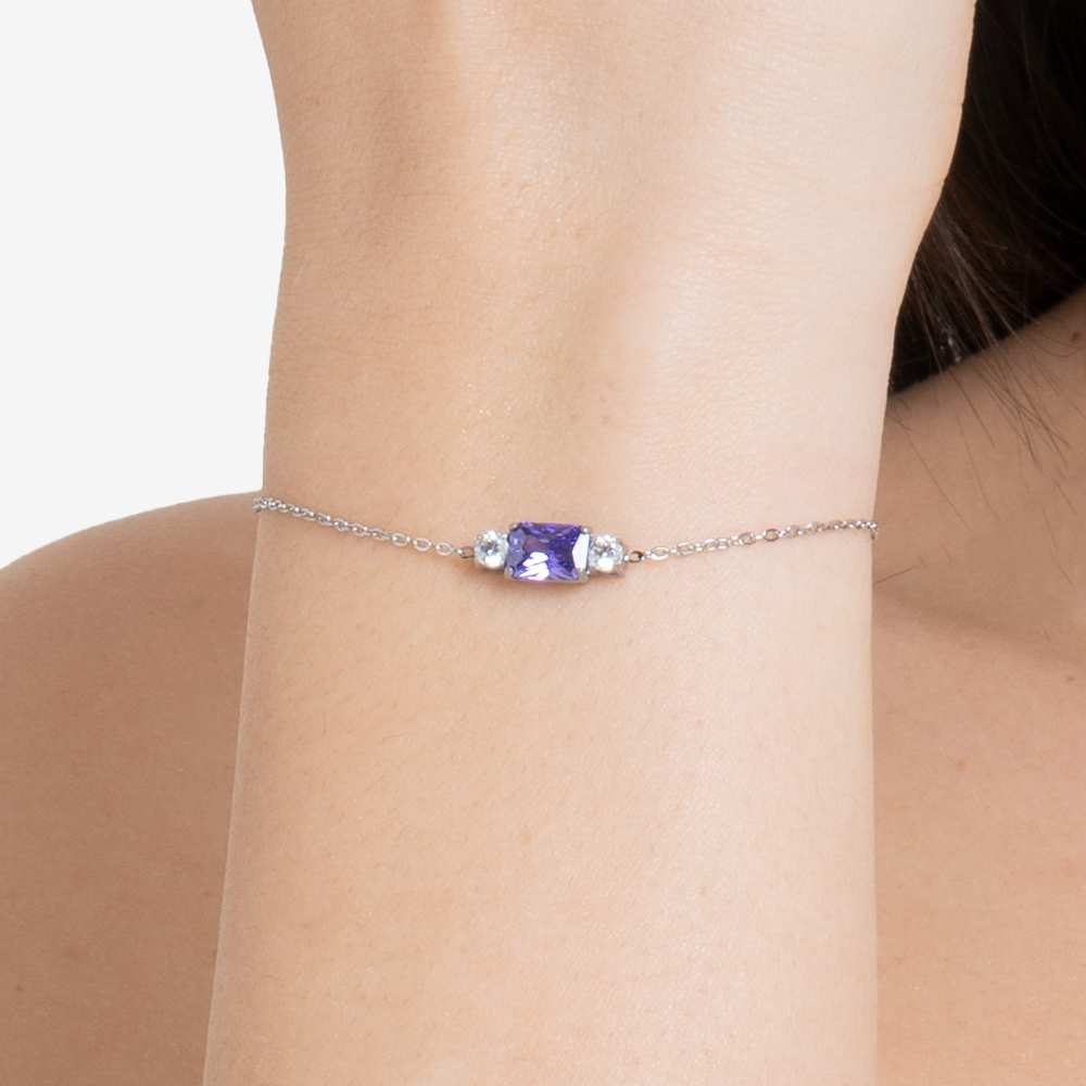 BRACCIALE DONNA IN ACCIAIO CON ZIRCONI VIOLA E BIANCHI