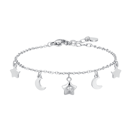 BRACCIALE DONNA IN ACCIAIO, STELLA CON ZIRCONE BIANCO, LUNE E STELLE