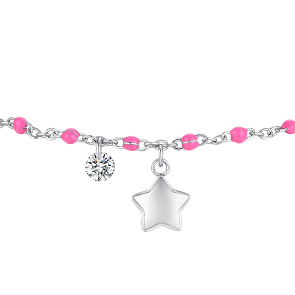 BRACCIALE DONNA IN ACCIAIO CON STELLA, CRISTALLO E PIETRE CON SMALTO FUCSIA