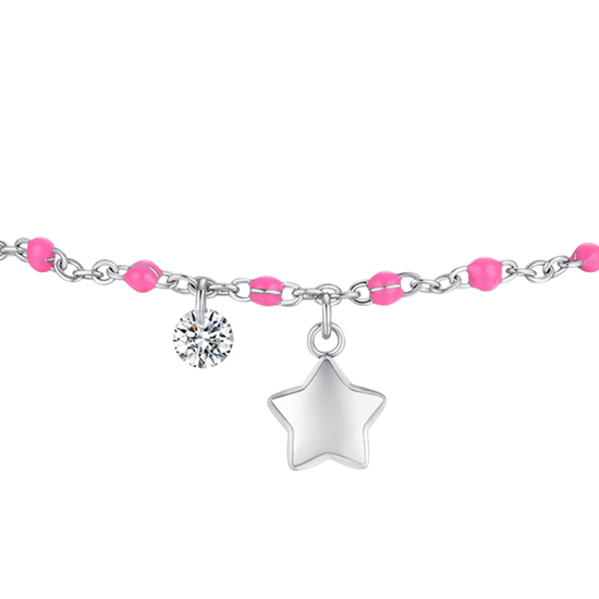 BRACCIALE DONNA IN ACCIAIO CON STELLA, CRISTALLO E PIETRE CON SMALTO FUCSIA