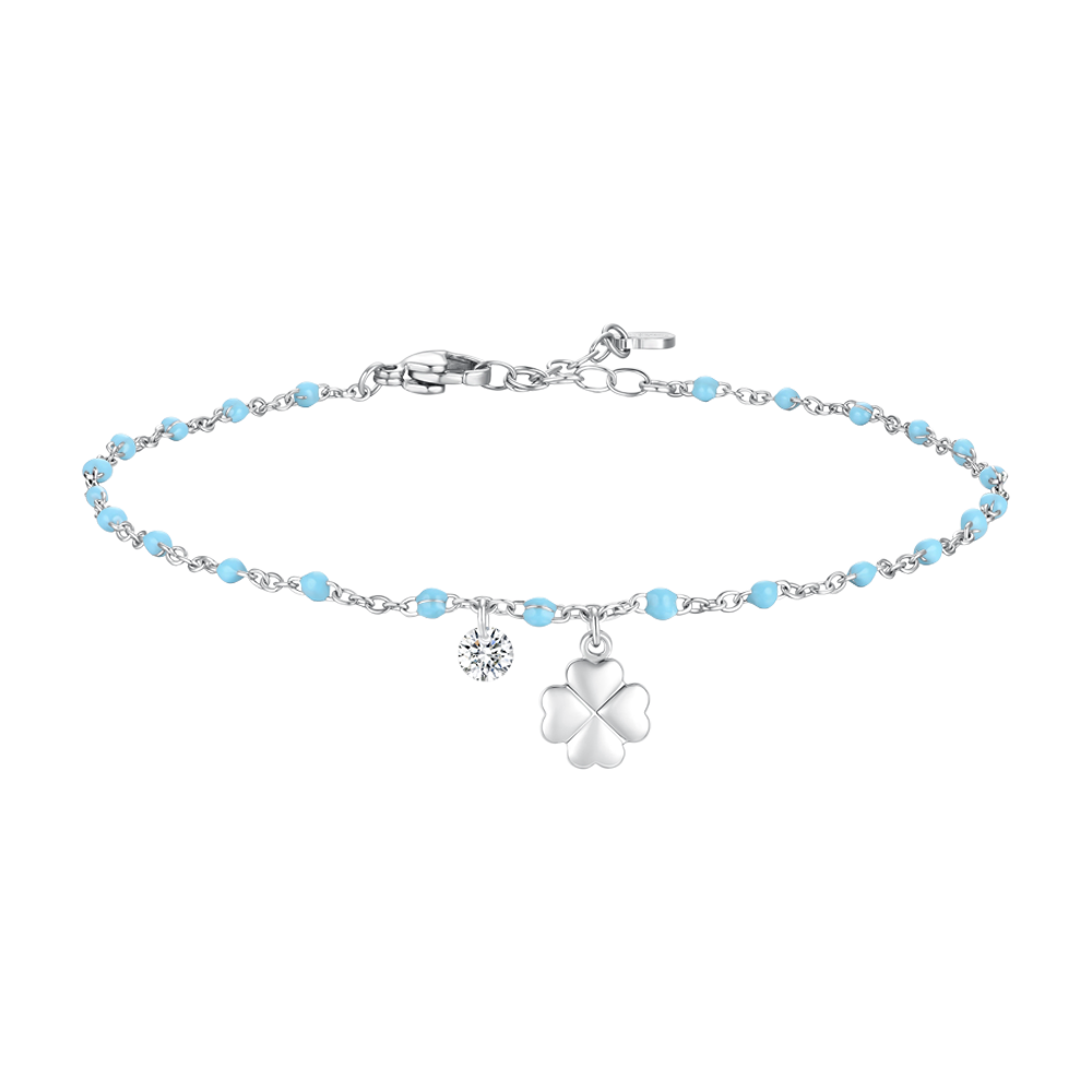 BRACCIALE DONNA IN ACCIAIO CON QUADRIFOGLIO,CRISTALLO E PIETRE CON SMALTO TURCHE