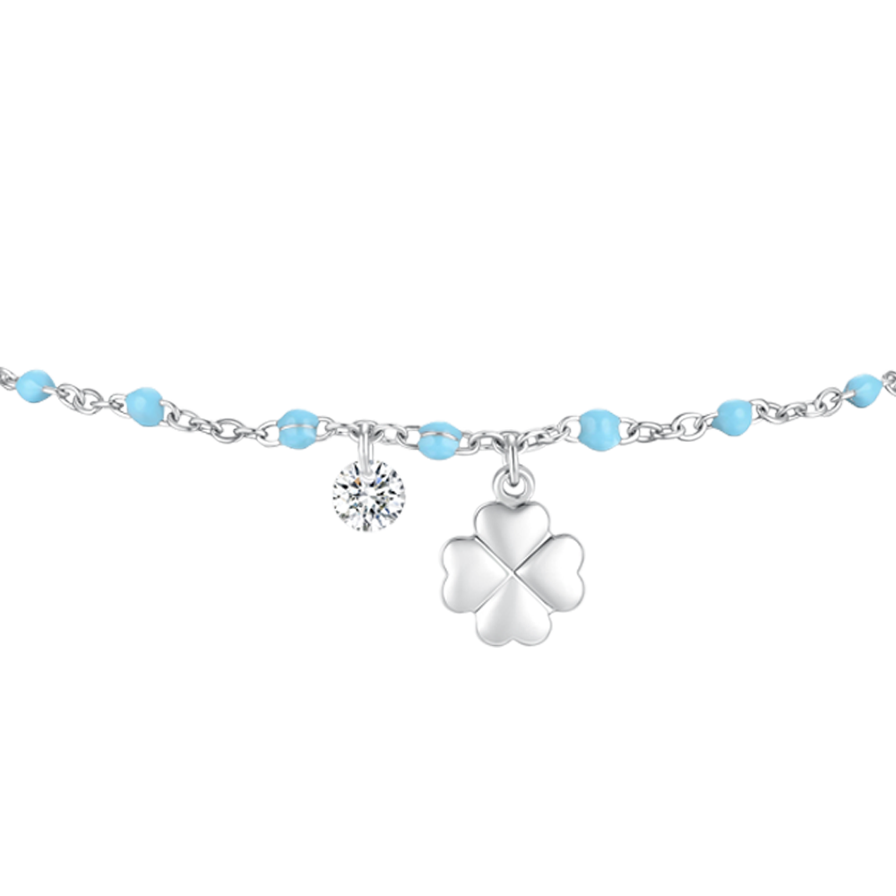 BRACCIALE DONNA IN ACCIAIO CON QUADRIFOGLIO,CRISTALLO E PIETRE CON SMALTO TURCHE
