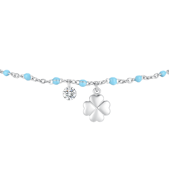 BRACCIALE DONNA IN ACCIAIO CON QUADRIFOGLIO,CRISTALLO E PIETRE CON SMALTO TURCHE