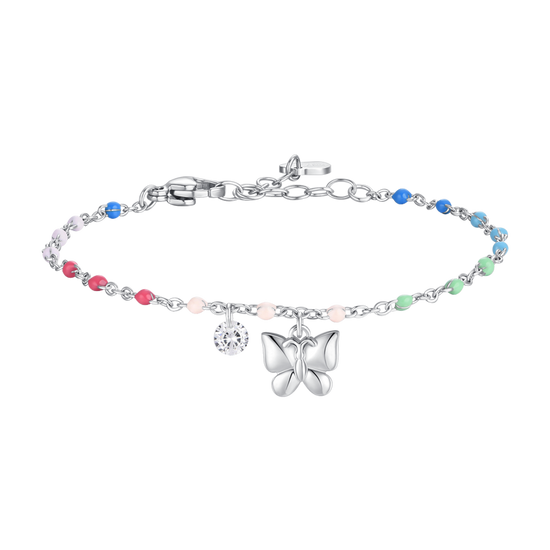 BRACCIALE DONNA IN ACCIAIO CON FARFALLA,CRISTALLO E PIETRE CON SMALTO MULTICOLOR