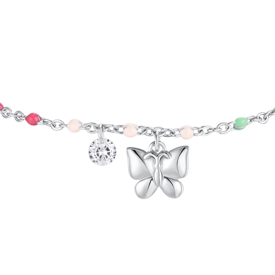 BRACCIALE DONNA IN ACCIAIO CON FARFALLA,CRISTALLO E PIETRE CON SMALTO MULTICOLOR