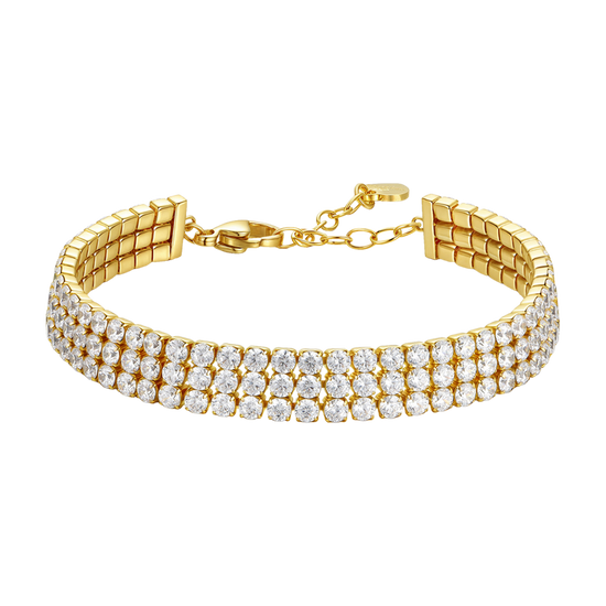 BRACCIALE TENNIS DONNA IN ACCIAIO IP GOLD CON ZIRCONI BIANCHI