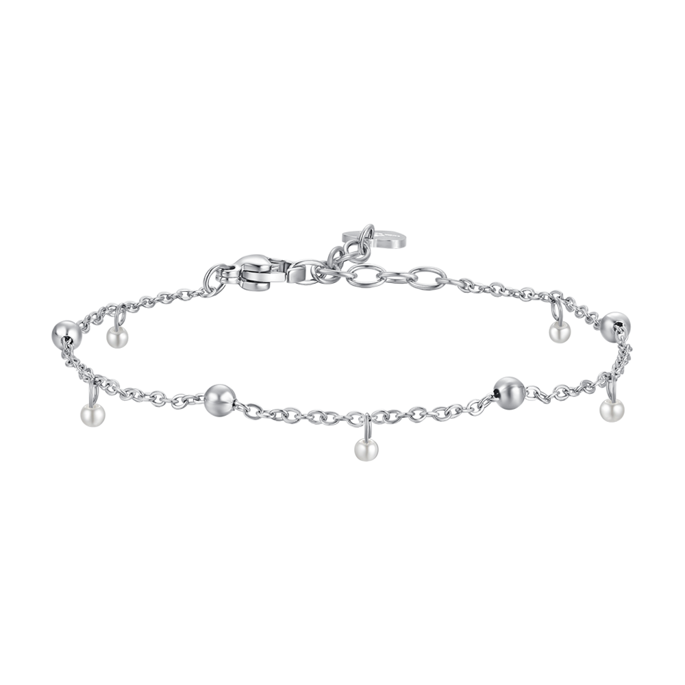 WOMEN'S STEEL BRACELET WITH WHITE PEARLS