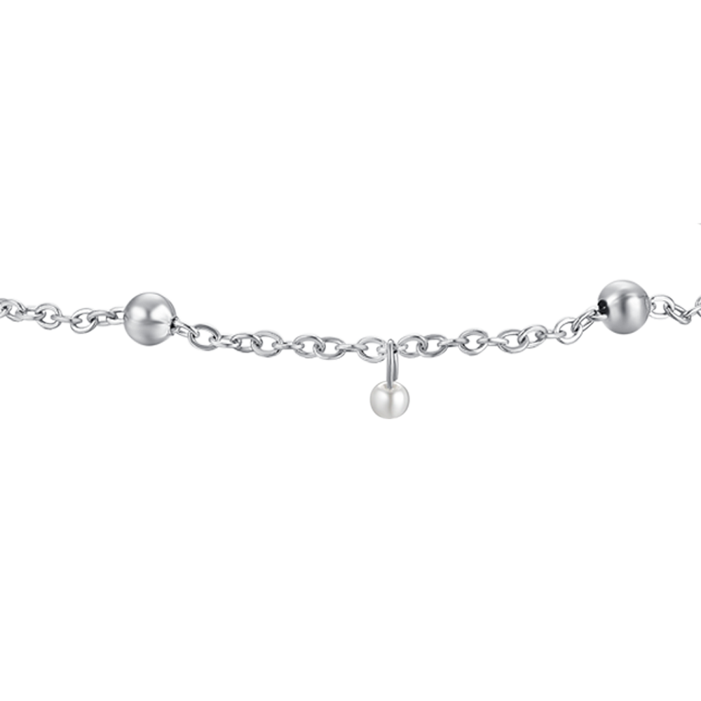 WOMEN'S STEEL BRACELET WITH WHITE PEARLS