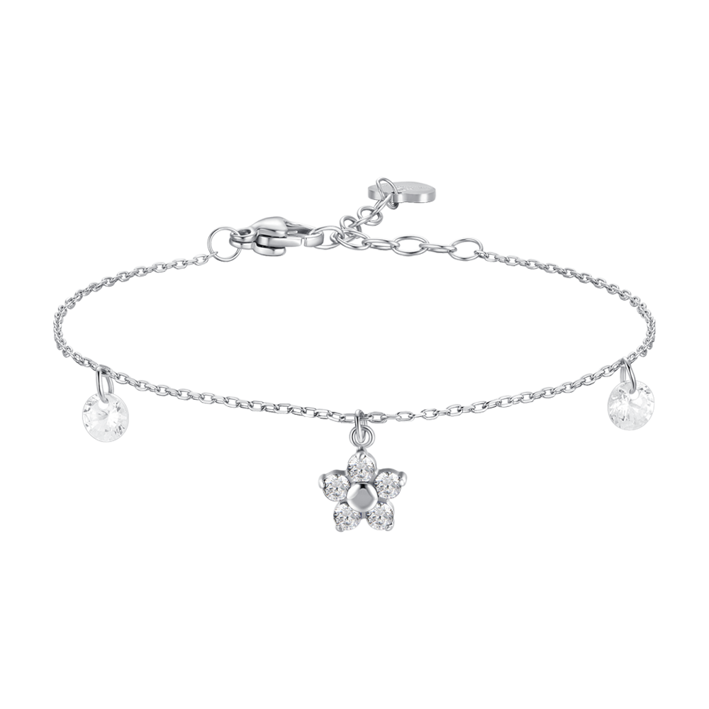 BRACCIALE DONNA IN ACCIAIO CON PENDENTE FIORE E PETALI ZIRCONE BIANCO