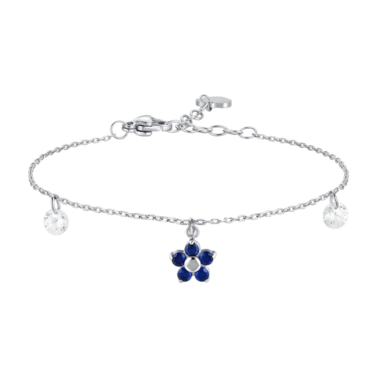 BRACCIALE DONNA IN ACCIAIO CON PENDENTE FIORE E PETALI ZIRCONE BLU