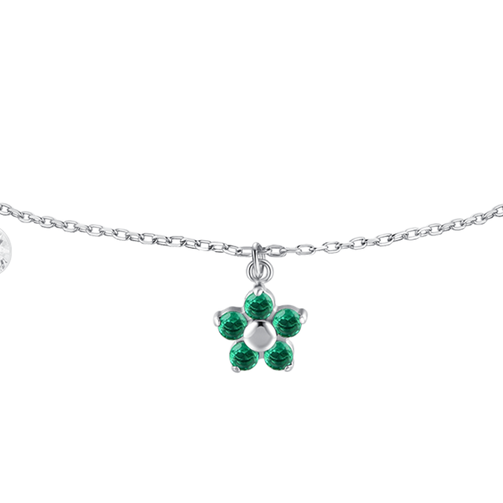 BRACCIALE DONNA IN ACCIAIO CON PENDENTE FIORE E PETALI ZIRCONE VERDE