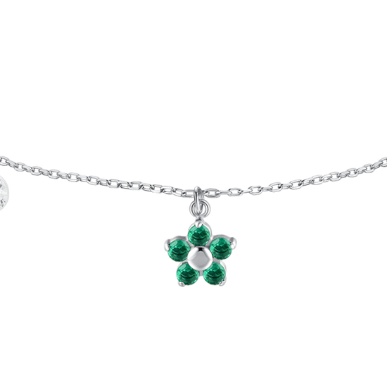 BRACCIALE DONNA IN ACCIAIO CON PENDENTE FIORE E PETALI ZIRCONE VERDE