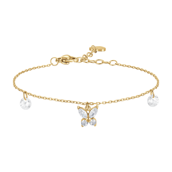 BRACCIALE DONNA IN ACCIAIO COLORE ORO CON PENDENTE FARFALLA ED ALI ZIRCONE BIANC