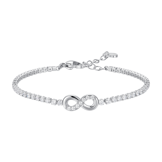 BRACCIALE TENNIS DONNA IN ACCIAIO CON INFINITO E PUNTI LUCE CON ZIRCONI BIANCHI