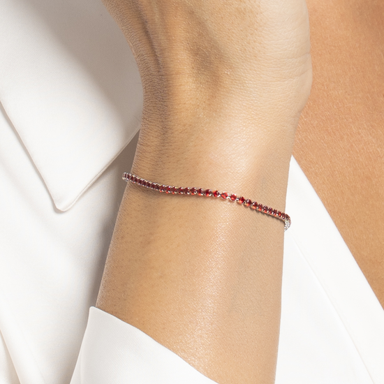 BRACCIALE TENNIS DONNA IN ACCIAIO CON ZIRCONI ROSSI