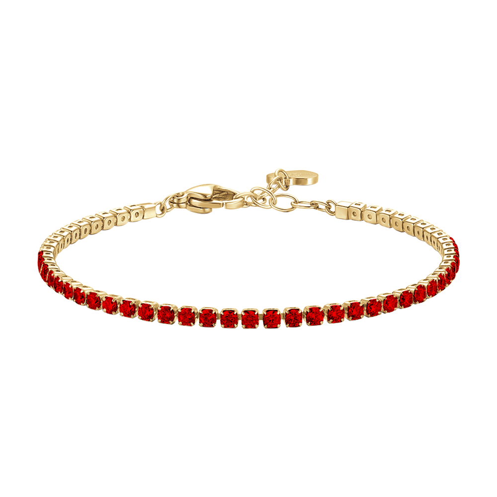 BRACCIALE TENNIS DONNA IN ACCIAIO COLORE ORO CON ZIRCONI ROSSI