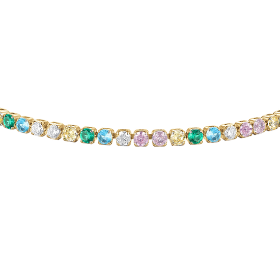 BRACCIALE TENNIS DONNA IN ACCIAIO COLORE ORO CON ZIRCONI MULTICOLOR