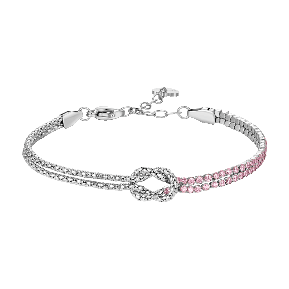 BRACCIALE DONNA IN ACCIAIO CON NODO E ZIRCONI ROSA