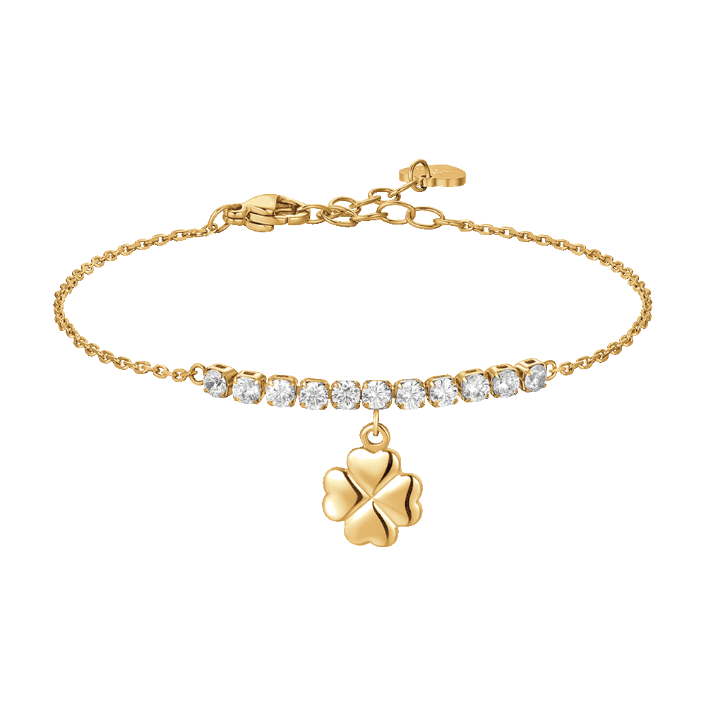BRACCIALE DONNA IN ACCIAIO IP GOLD CON QUADRIFOGLIO E ZIRCONI BIANCHI