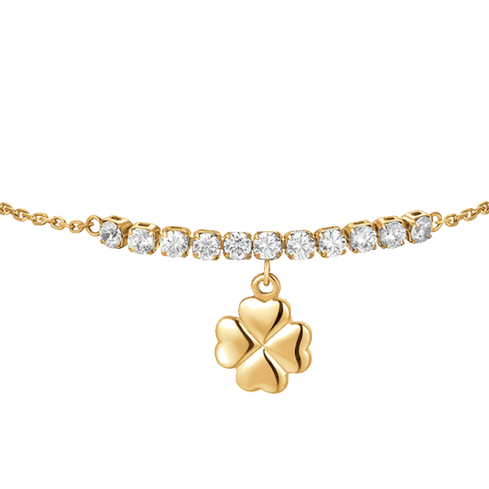 BRACCIALE DONNA IN ACCIAIO IP GOLD CON QUADRIFOGLIO E ZIRCONI BIANCHI