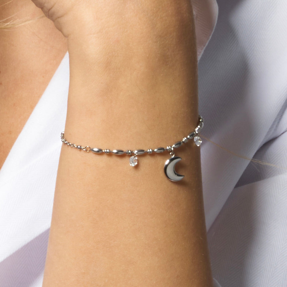 BRACCIALE DONNA IN ACCIAIO CON LUNA E ZIRCONI BIANCHI