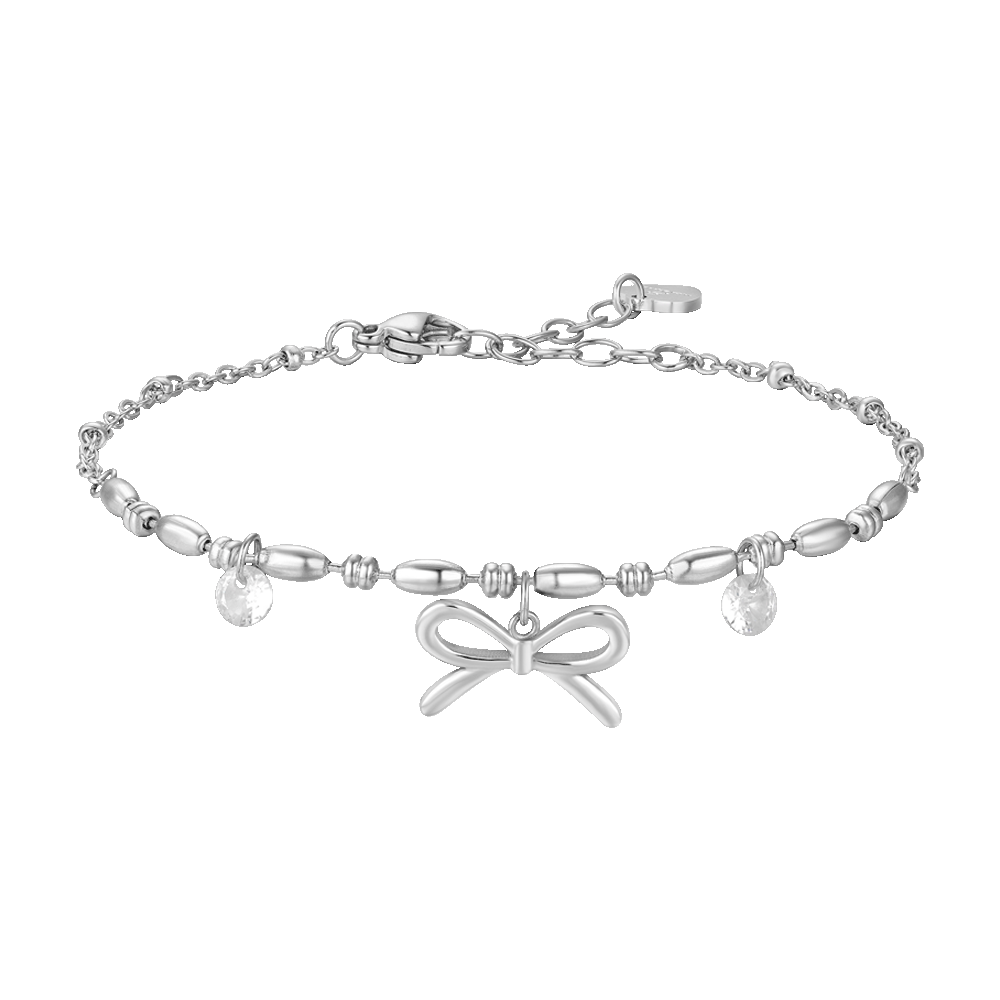 BRACCIALE DONNA IN ACCIAIO CON FIOCCO E ZIRCONI BIANCHI