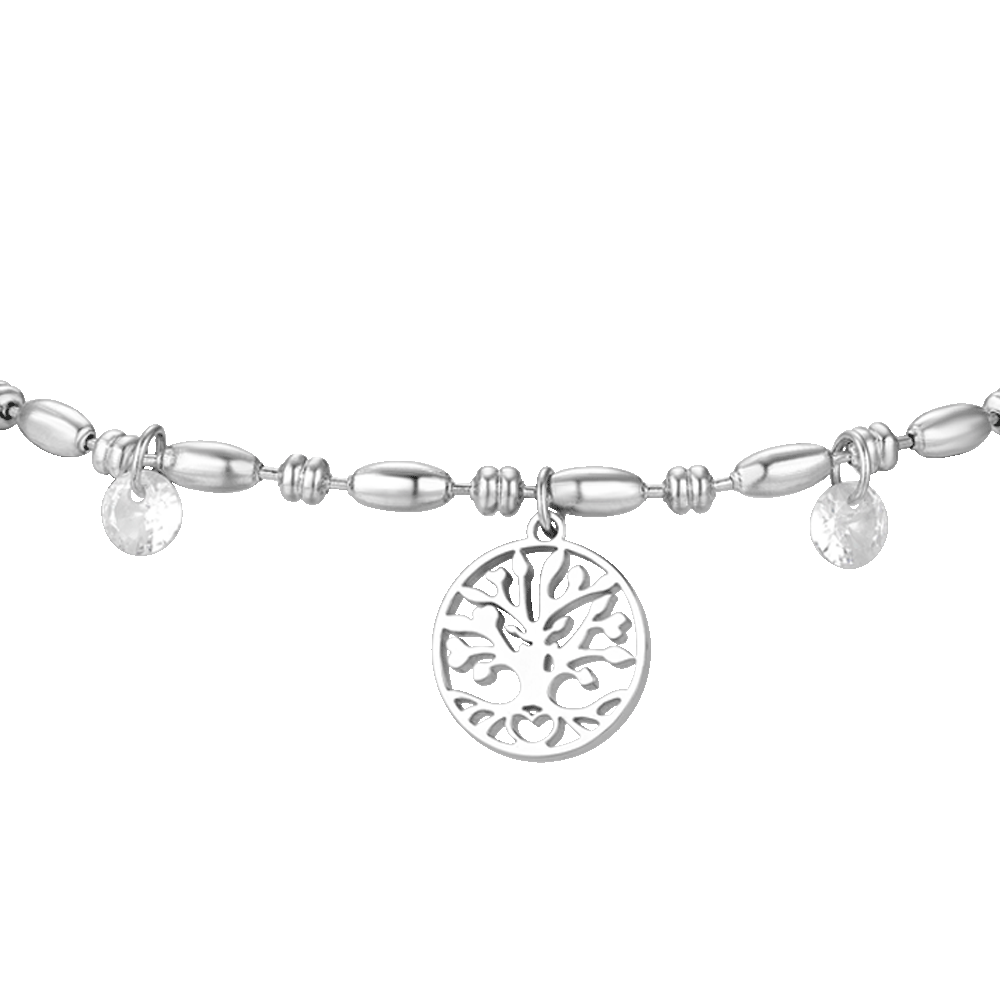 BRACCIALE DONNA IN ACCIAIO CON ALBERO DELLA VITA E ZIRCONI BIANCHI