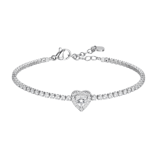 BRACCIALE TENNIS DONNA IN ACCIAIO CON CUORE CON ZIRCONI BIANCHI