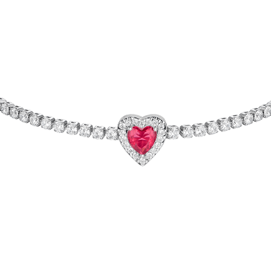 BRACCIALE TENNIS DONNA IN ACCIAIO CON CUORE CON ZIRCONI ROSSI E BIANCHI