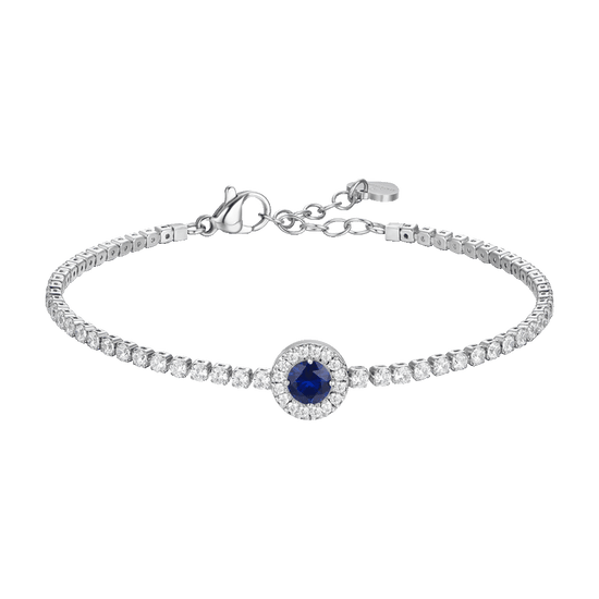 BRACCIALE TENNIS DONNA IN ACCIAIO CON ELEMENTO CON ZIRCONI BLU E BIANCHI