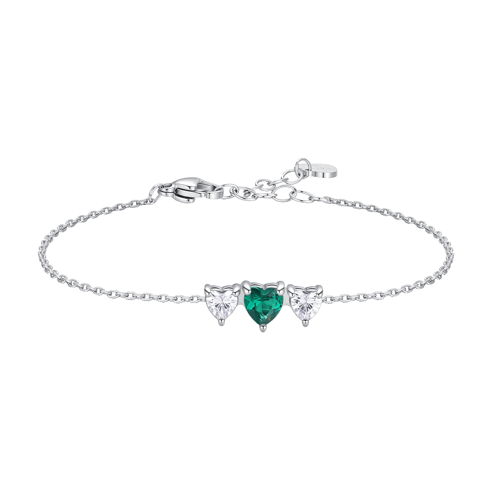 BRACCIALE DONNA IN ACCIAIO CON CUORI CON ZIRCONI BIANCHI E VERDI