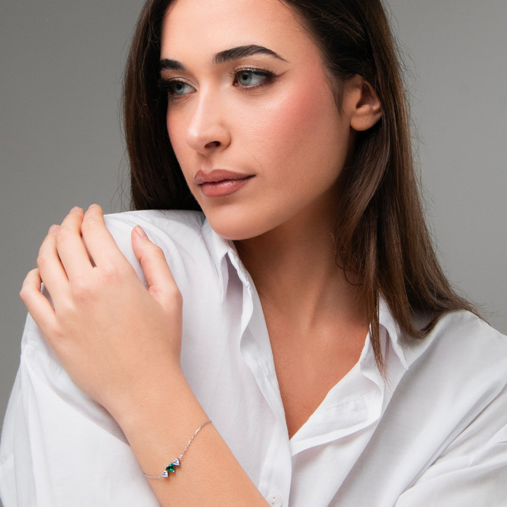 BRACCIALE DONNA IN ACCIAIO CON CUORI CON ZIRCONI BIANCHI E VERDI