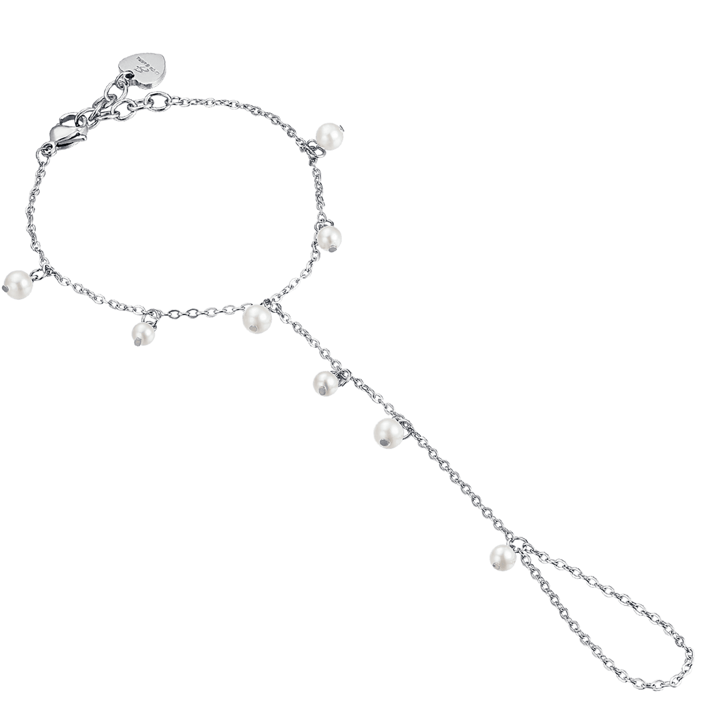 WOMEN'S STEEL KISSING BRACELET WITH WHITE PEARLS