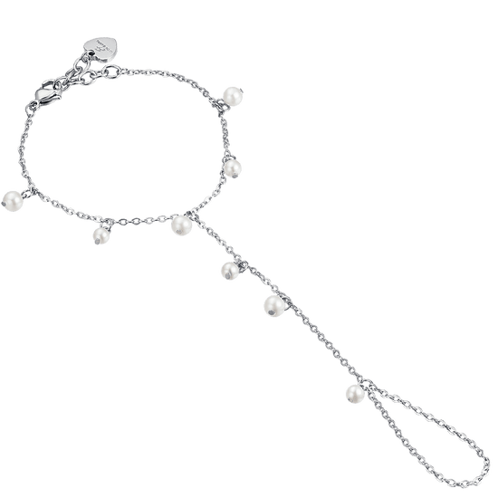 WOMEN'S STEEL KISSING BRACELET WITH WHITE PEARLS