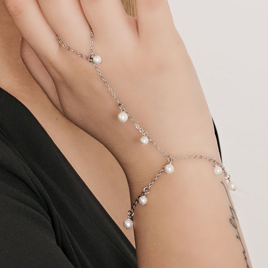 WOMEN'S STEEL KISSING BRACELET WITH WHITE PEARLS