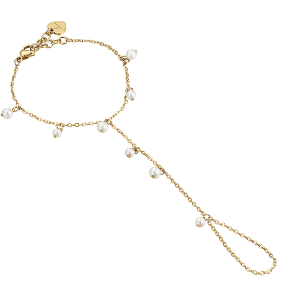 WOMEN'S STEEL KISSING BRACELET WITH WHITE PEARLS