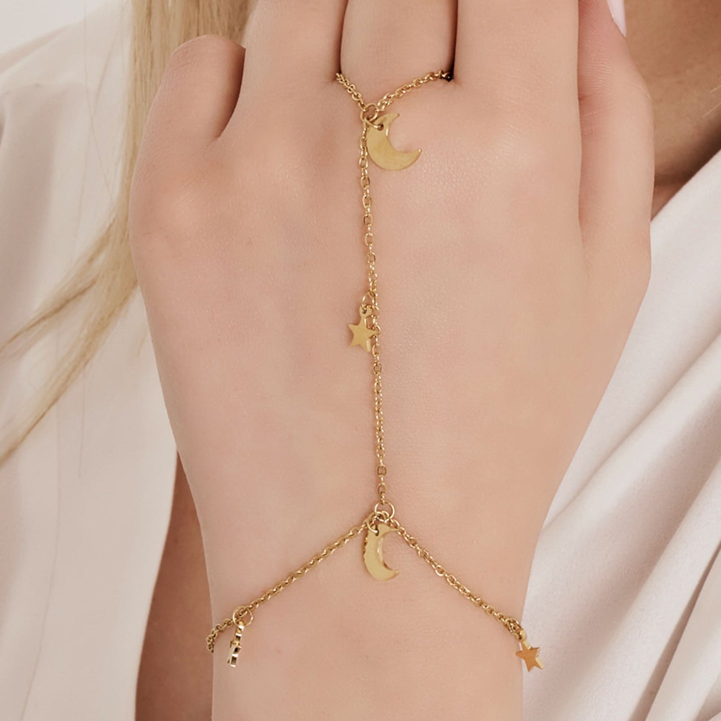 IP GOLD STEEL WOMEN'S KISSING BRACELET WITH STARS AND MOONS